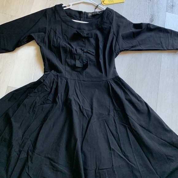 Gown Town fit and flare dress black‎ retro vintage style 1950 NWT bows tailored - Picture 12 of 15
